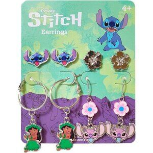 Stitch earrings set for girls hypoallergenic stud and dangle drop charm jewelry